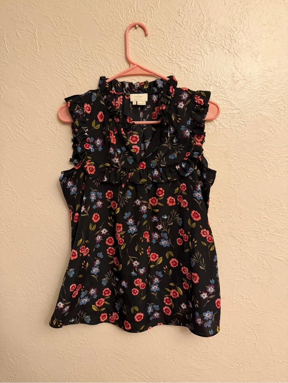 Kate Spade Floral Ruffle Wild Ones Meadow Yoke Top Sleeveless Blouse Tank Top